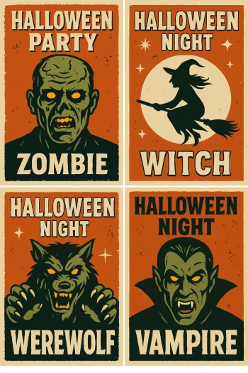 Halloween Vintage Design Posters, Labels & Elements 30xAI Halloween Vintage Design Posters, Labels & Elements 30xAI
