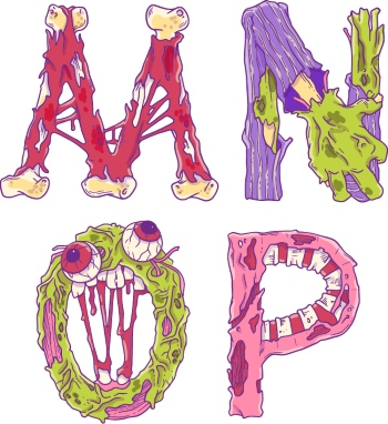 Scary Zombie Cartoon Letters & Patterns 17xAI Scary Zombie Cartoon Letters & Patterns 17xAI