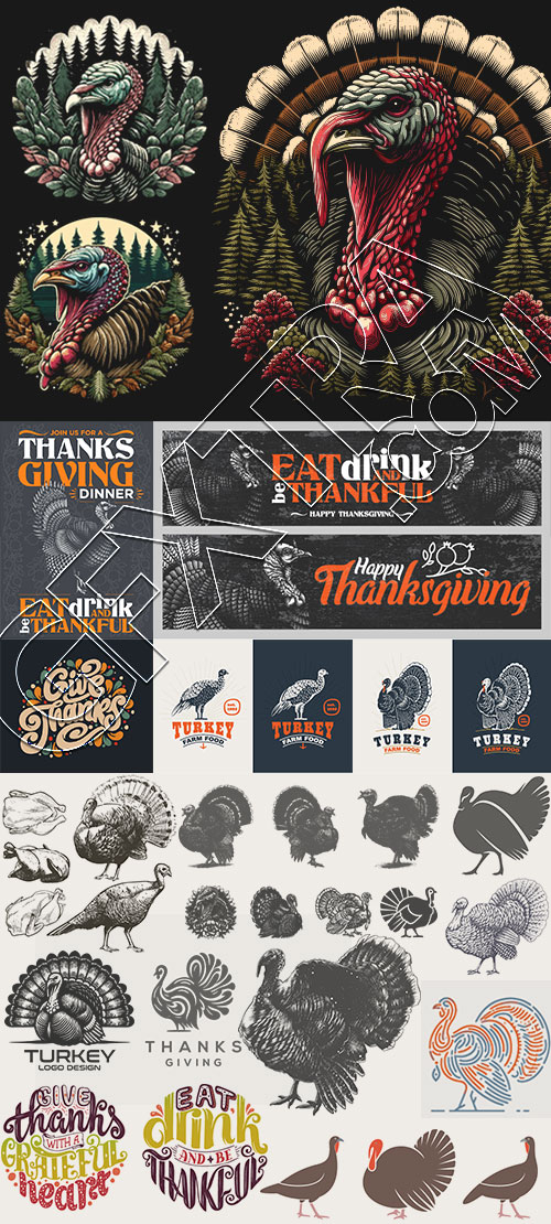 Thanksgiving Vector Design Elements 16xAI