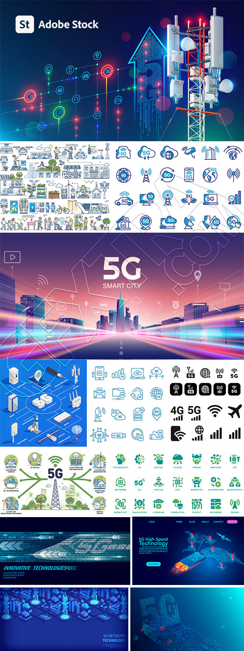 5G Mobile Communication Templates & Icons 30xAI