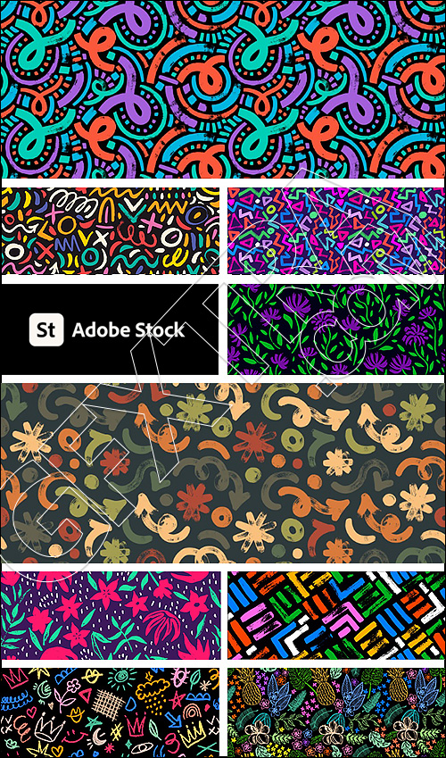Grunge Seamless Hand Drawn Multicolor Patterns #1, 35xAI