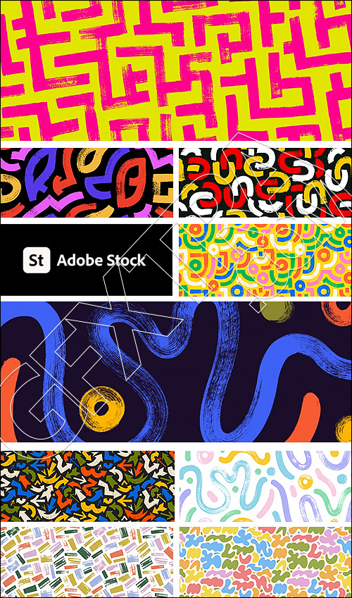 Grunge Seamless Hand Drawn Multicolor Patterns #2, 37xAI