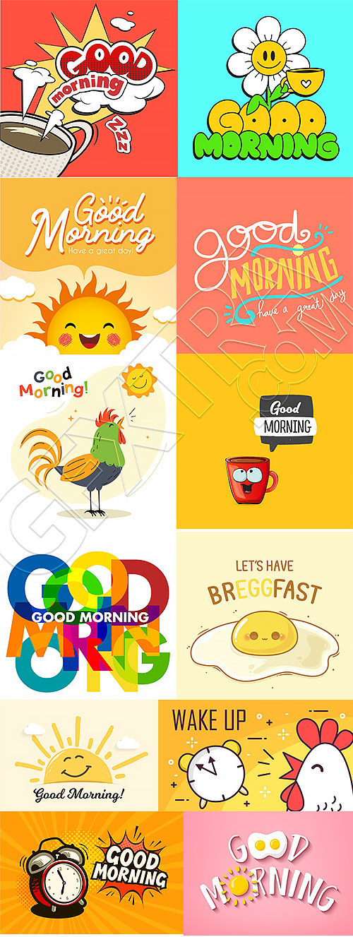 Goodmorning Cartoon Vector Illustrations 26xAI