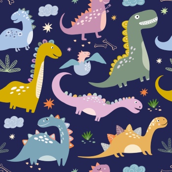 Dinosour Toons Seamless Patterns #2, 30xAI