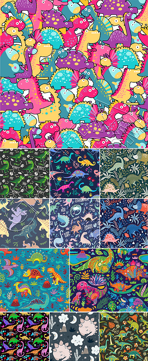 Dinosour Toons Seamless Patterns #2, 30xAI