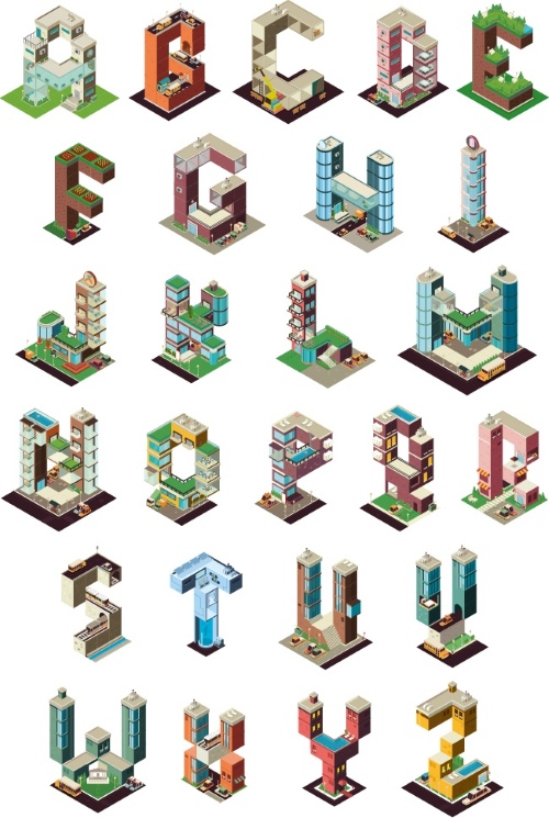 Isometric 3D Vector Alphabets 43xAI