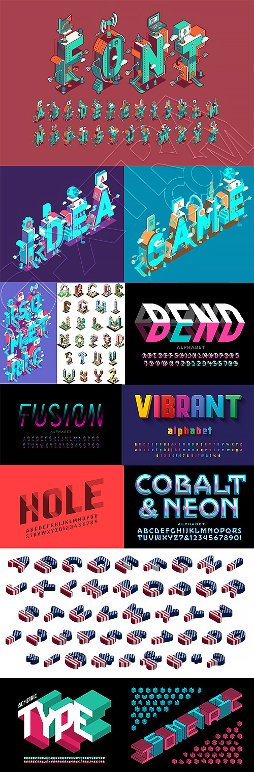 Isometric 3D Vector Alphabets 43xAI