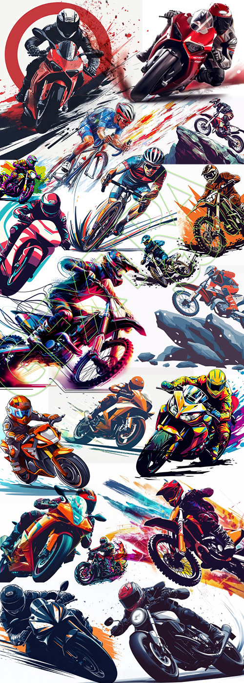 Speedy Motorbike Action Illustrations 19xAI