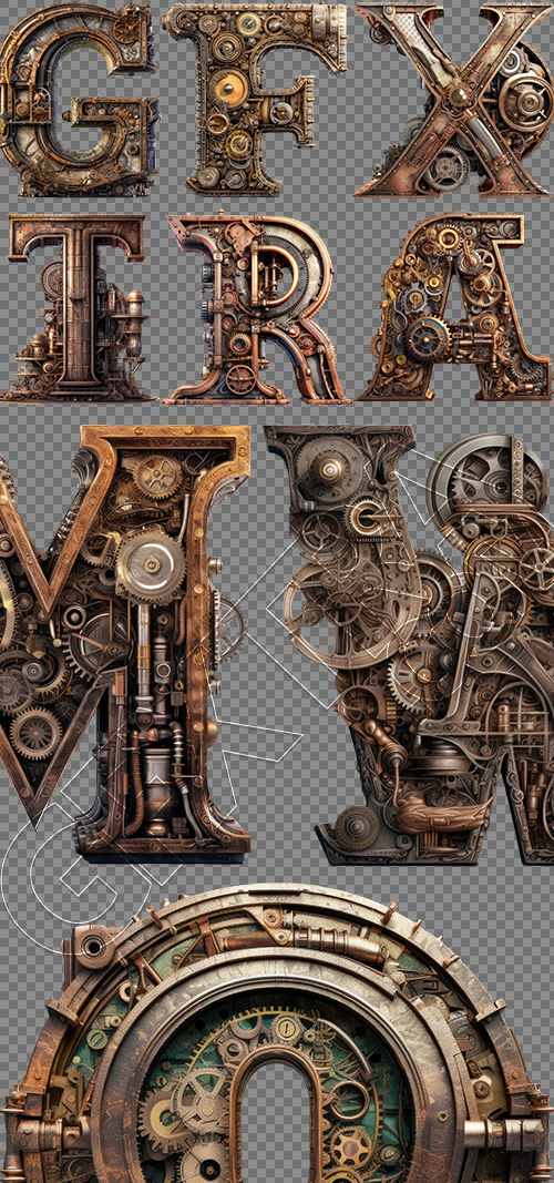 Steampunk Style Letters #1, 26xPNG