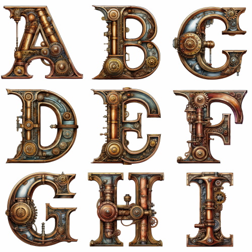 Steampunk Style Letters & Numbers #2, 39xPNG Steampunk Style Letters & Numbers #2, 39xPNG