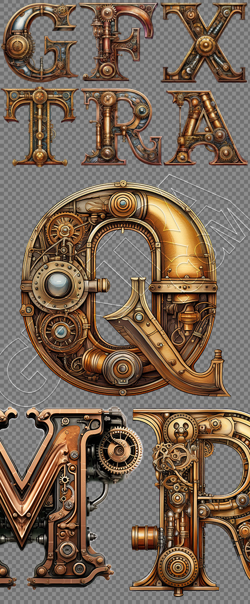 Steampunk Style Letters & Numbers #2, 39xPNG
