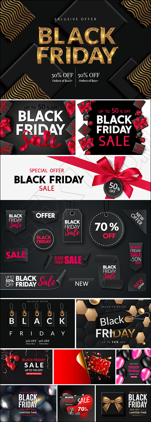 Black Friday Sale Backgrounds, Banners, Labels Collection 82xAI