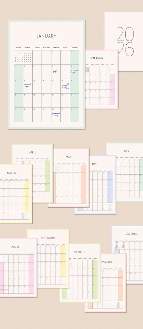 2026 InDesign Calendar Templates 51xINDD