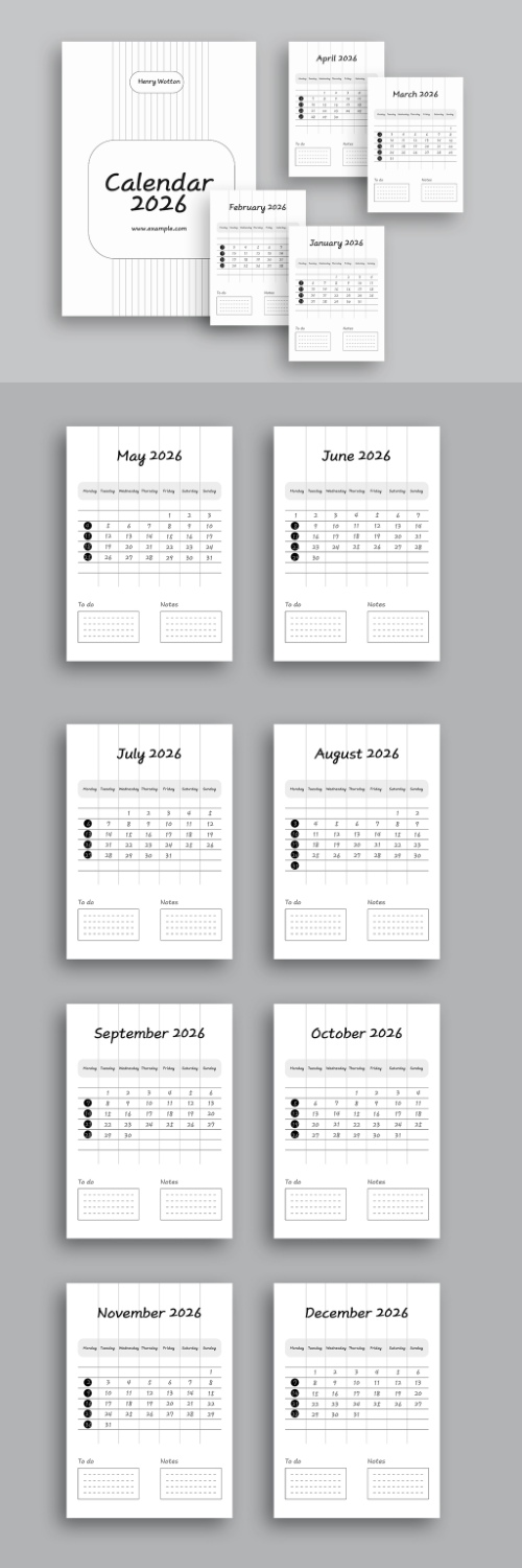 2026 InDesign Calendar Templates 51xINDD
