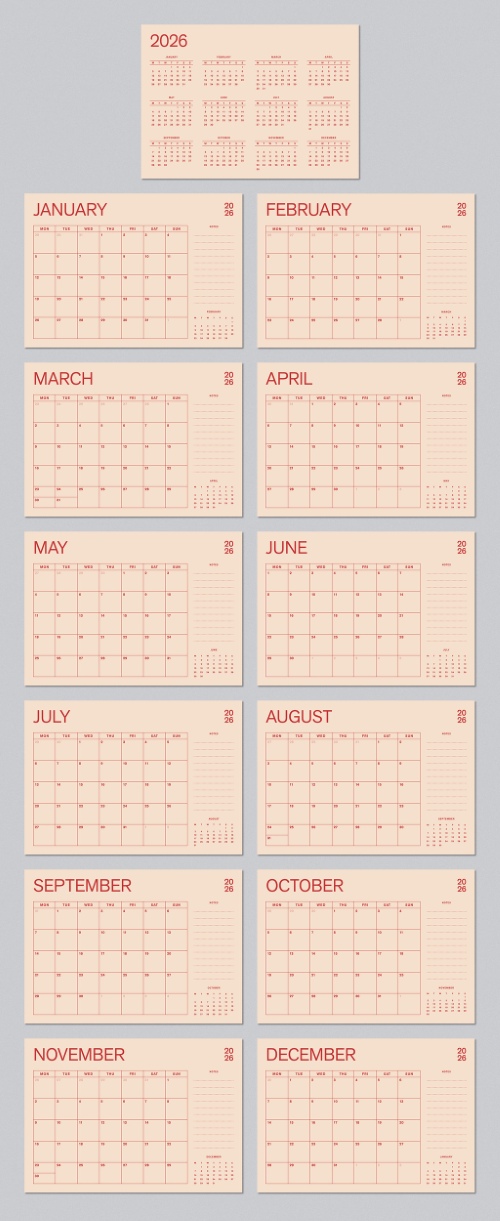 2026 InDesign Calendar Templates 51xINDD