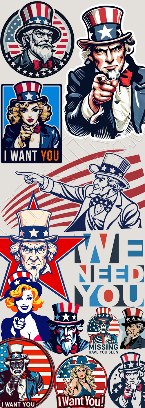 American Uncle Sam Patriotic Designs - I Want You 25xAI