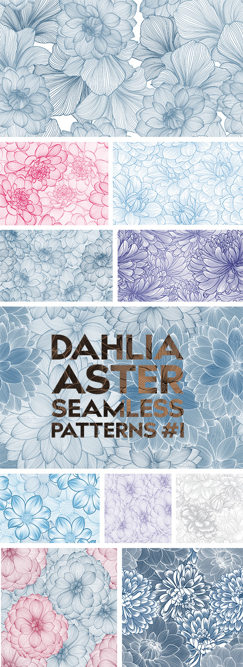 Dahlia Aster Seamless Patterns #1, 25xAI