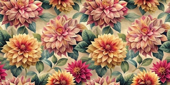 Dahlia Aster Seamless Patterns #2, 25xAI