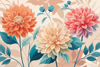 Dahlia Aster Seamless Patterns #2, 25xAI