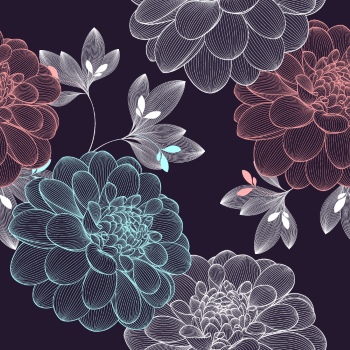 Dahlia Aster Seamless Patterns #2, 25xAI