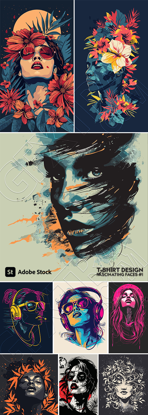 T-Shirt Design Fascinating Faces #1, 25xAI