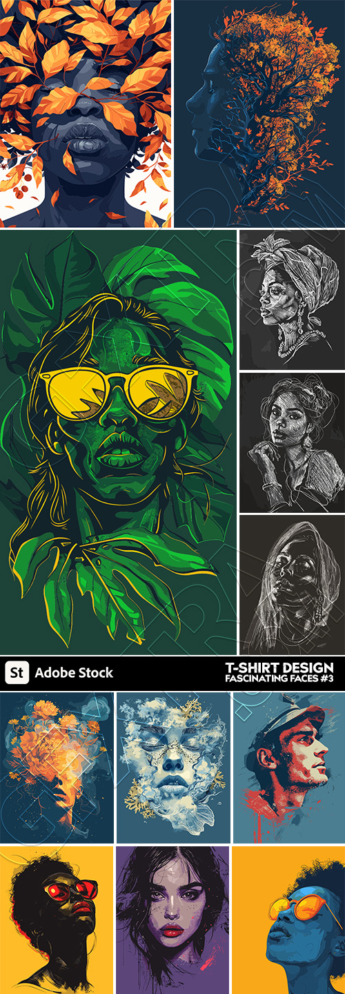 T-Shirt Design Fascinating Faces #3, 25xAI