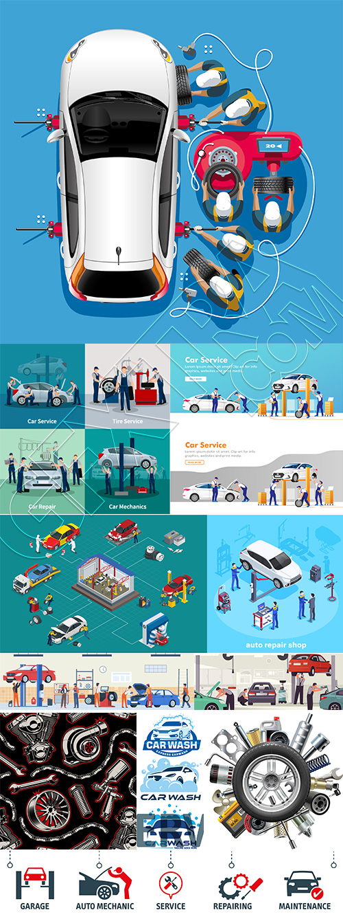 Auto Service Design Elements & Logos 25xAI
