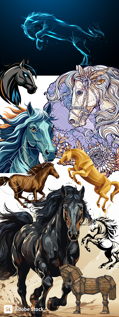 Horse Vector Art Illustrations #2, 28xAI