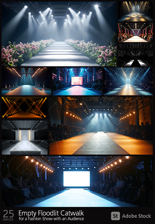 Empty Floodlit Catwalk for a Fashion Show 23xJPEG, 3xAI