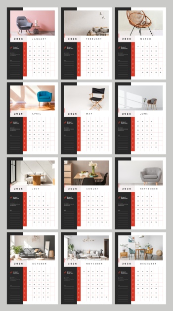 New Year 2026 Calendar Templates 29xINDT, 9xAIT