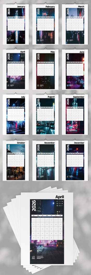 New Year 2026 Calendar Templates 29xINDT, 9xAIT