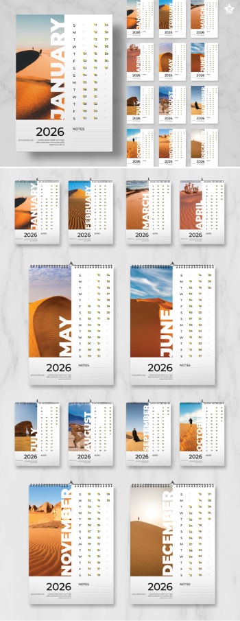 New Year 2026 Calendar Templates 29xINDT, 9xAIT
