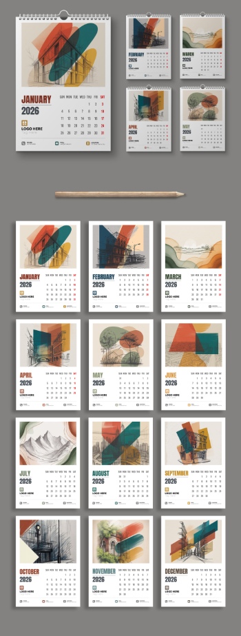 New Year 2026 Calendar Templates 29xINDT, 9xAIT