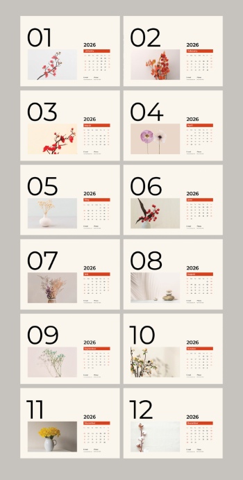 New Year 2026 Calendar Templates 29xINDT, 9xAIT