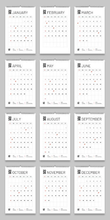 New Year 2026 Calendar Templates 29xINDT, 9xAIT