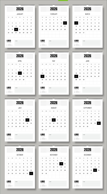 New Year 2026 Calendar Templates 29xINDT, 9xAIT