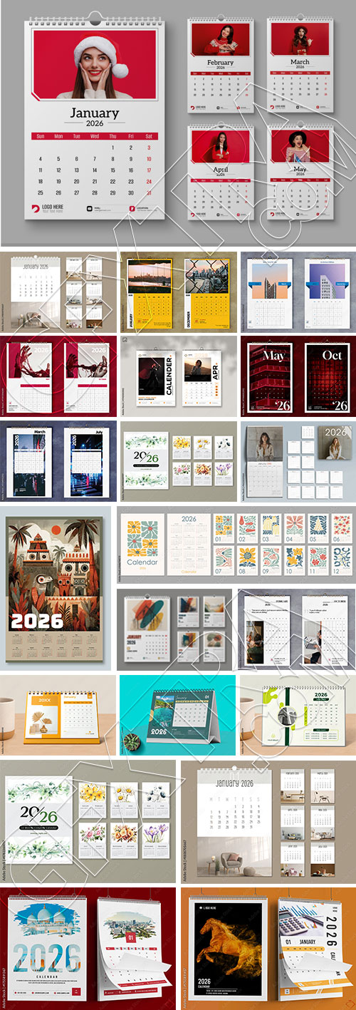 New Year 2026 Calendar Templates 29xINDT, 9xAIT