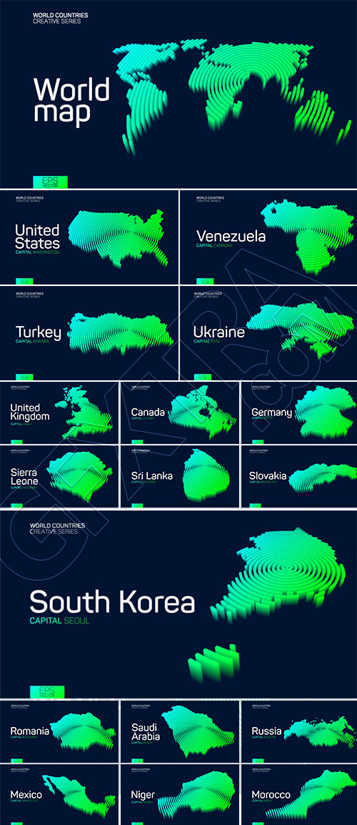 Abstract Isometric Maps of Counties with Circular Neon Lines 47xAI