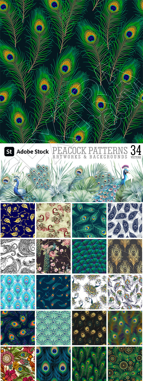 Peacock Patterns, Artworks & Backgrounds 34xAI