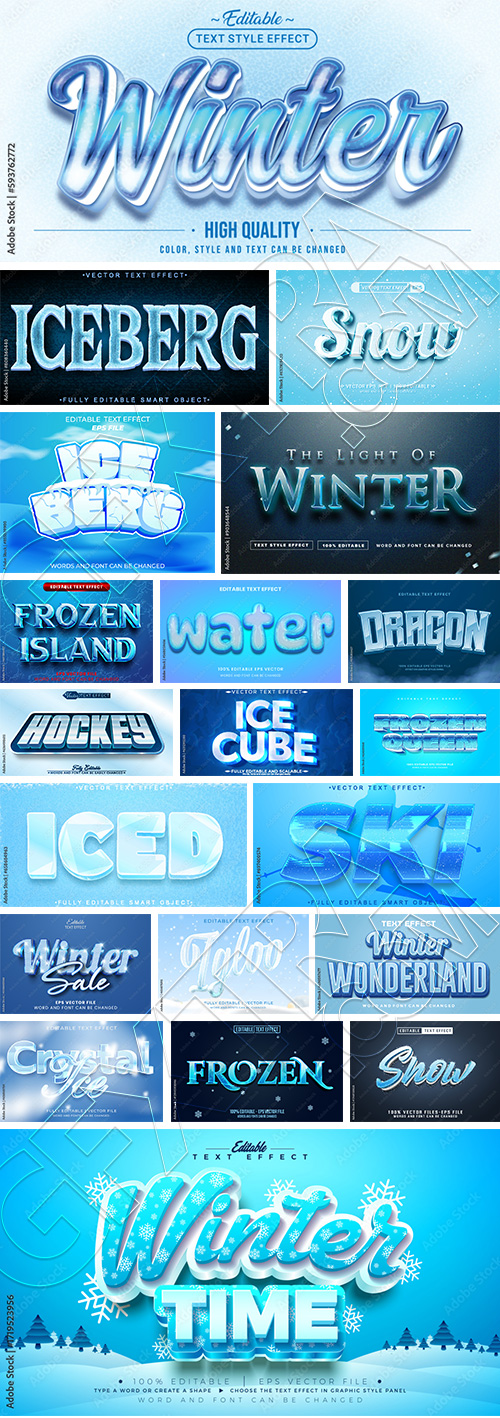 Winter, Ice & Snow Text Effects #2, 26xAI