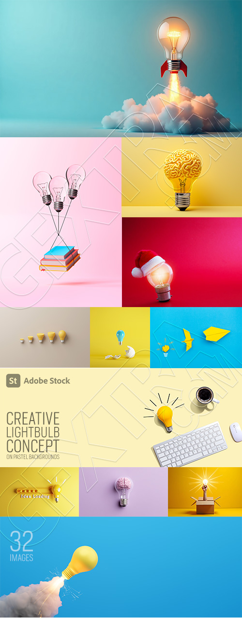 Creative Lightbulb Concept on Pastel Backgrounds 32xJPEG