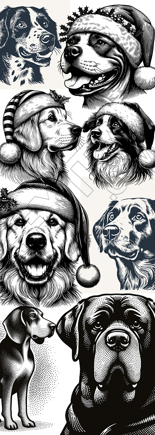 Hand Drawn Dog Vector Sketches #2, 25xAI