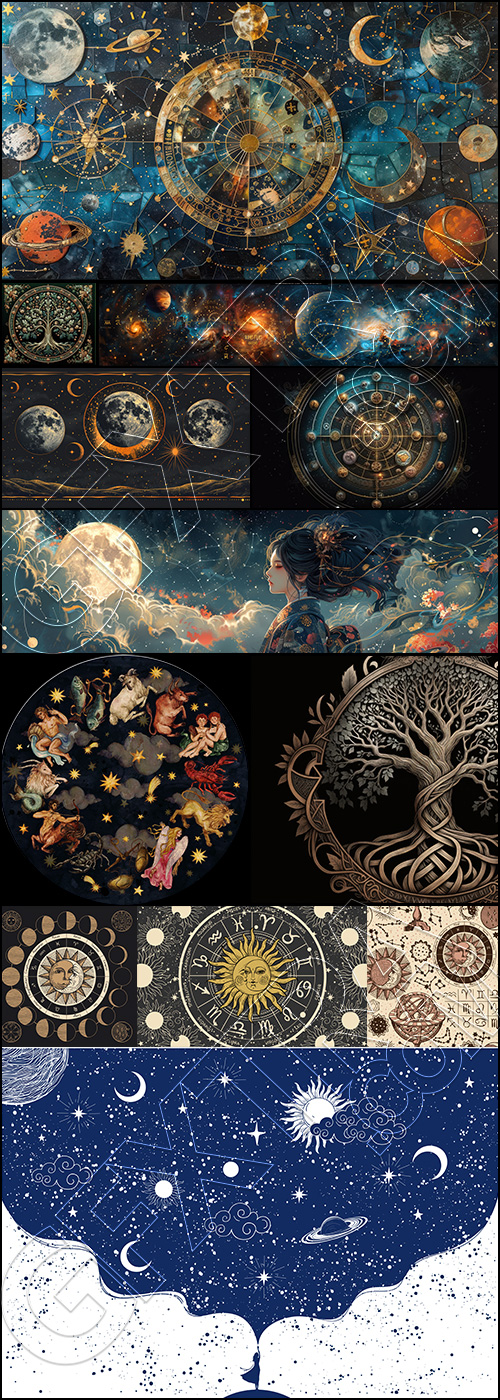 Astrology, Cosmos, Solar System, Horoscope Mystical Collection 24xAI
