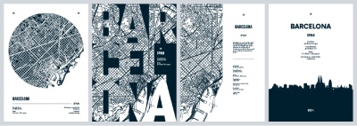 City Map, Silhouette, Skyline Poster Templates #1, 25xAI