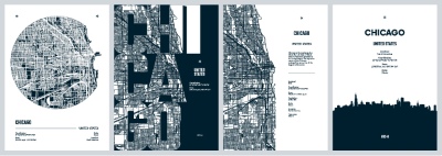 City Map, Silhouette, Skyline Poster Templates #1, 25xAI