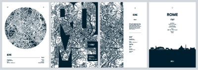 City Map, Silhouette, Skyline Poster Templates #1, 25xAI