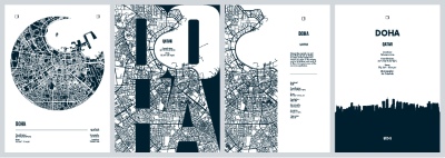 City Map, Silhouette, Skyline Poster Templates #1, 25xAI