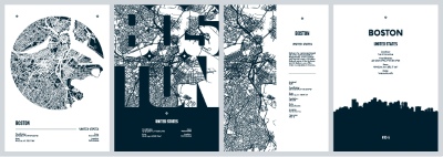 City Map, Silhouette, Skyline Poster Templates #1, 25xAI