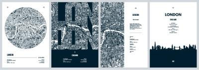 City Map, Silhouette, Skyline Poster Templates #1, 25xAI