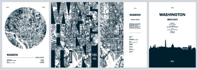 City Map, Silhouette, Skyline Poster Templates #1, 25xAI